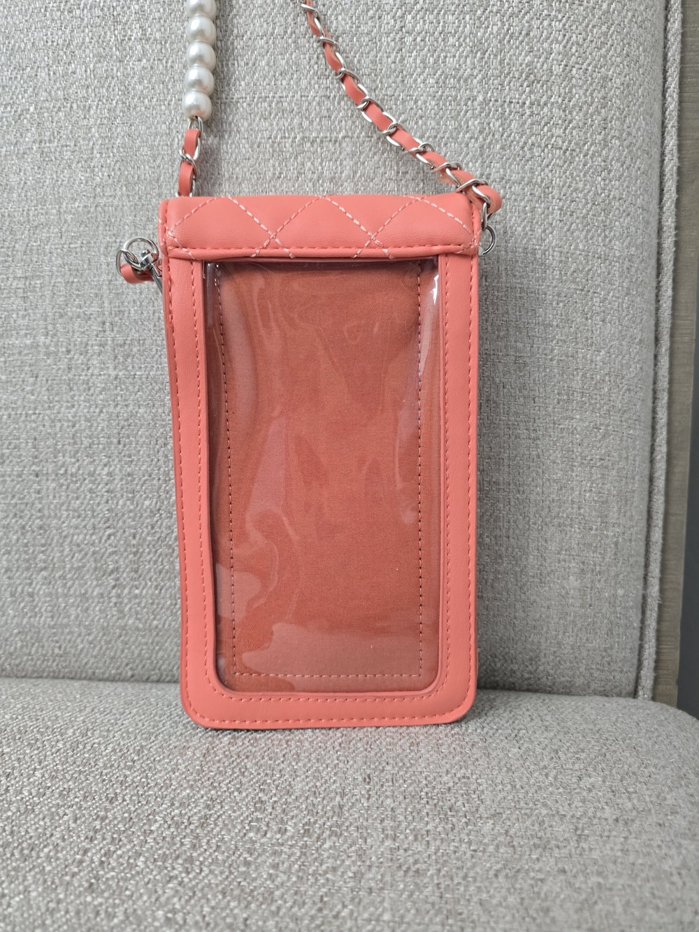 Badgley Mischka Coral Quilted Pearl Crossbody Phone Bag - Picture 5 of 5
